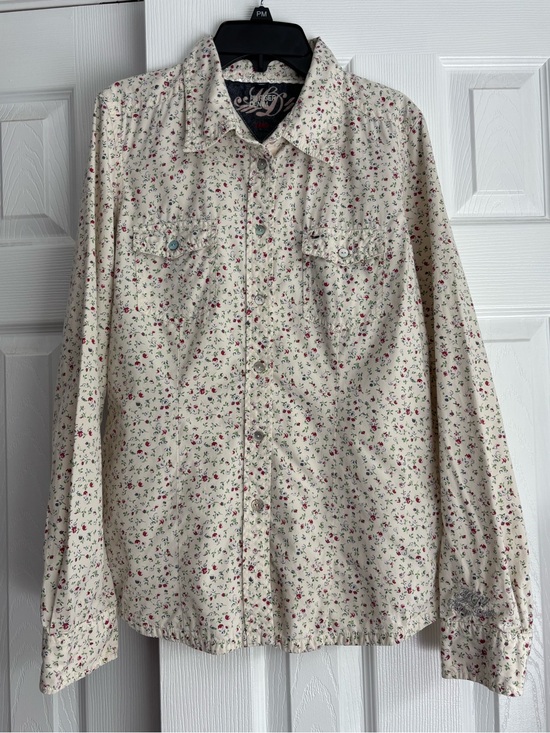Tommy Hilfiger Tops - HILFIGER Denim Blue Red & White Vintage Floral Western Style Button Down Shirt L